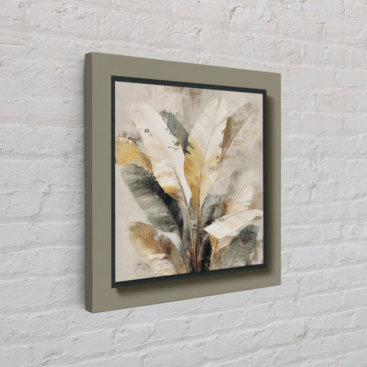 Banana Leaves with Rain Drop Details Framed Canvas Print, Patio Art, Textured Painting, Patio Decor, Fine Art, Outdoor, PAT-1x1-88