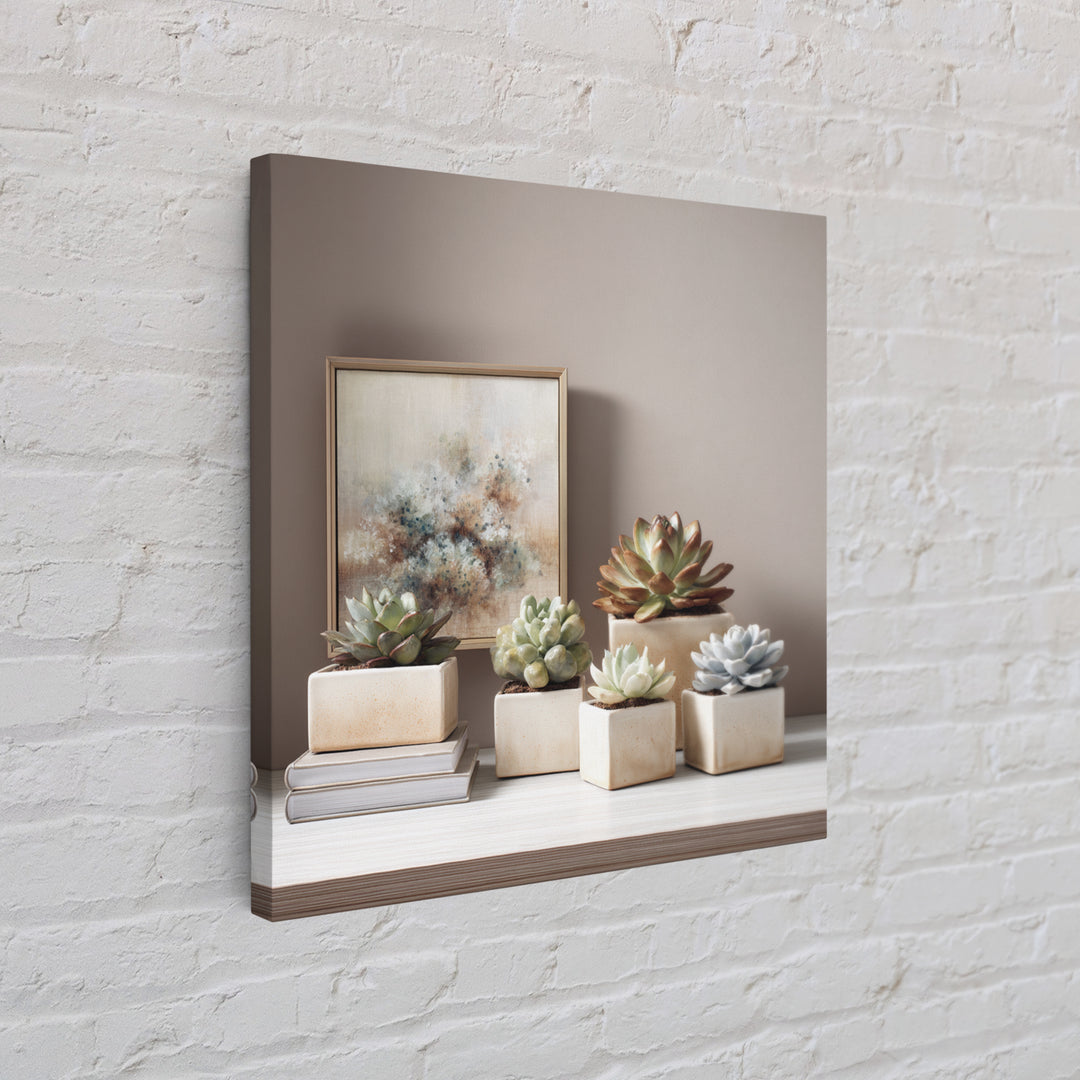Succulent Collection in Ceramic Planters Framed Canvas Print, Patio Art, Luxury Decor, Patio Decor, Oil Painting, Outdoor, PAT-1x1-93