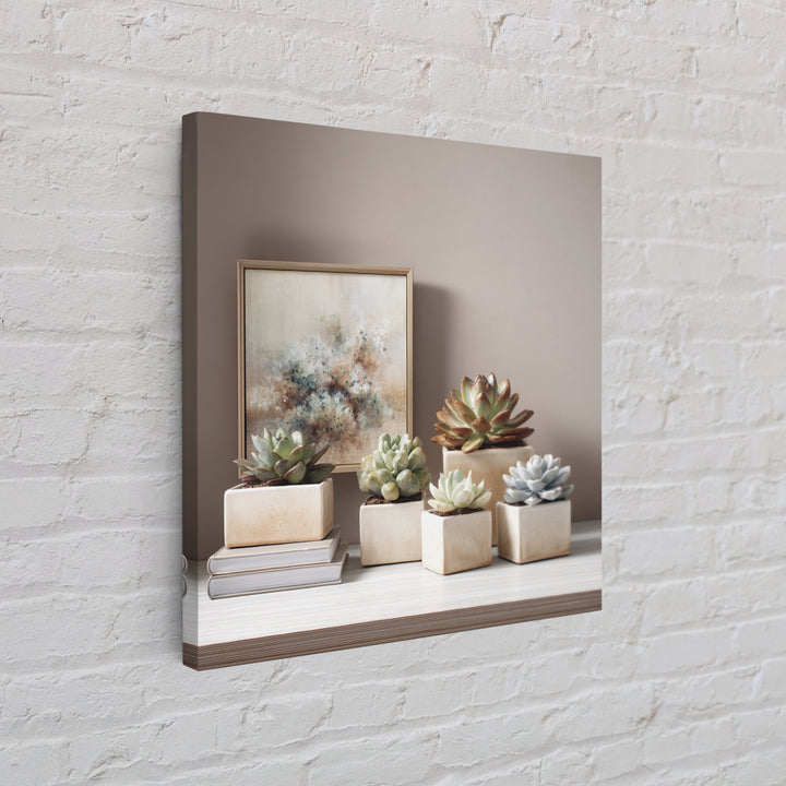 Succulent Collection in Ceramic Planters Framed Canvas Print, Patio Art, Luxury Decor, Patio Decor, Oil Painting, Outdoor, PAT-1x1-93