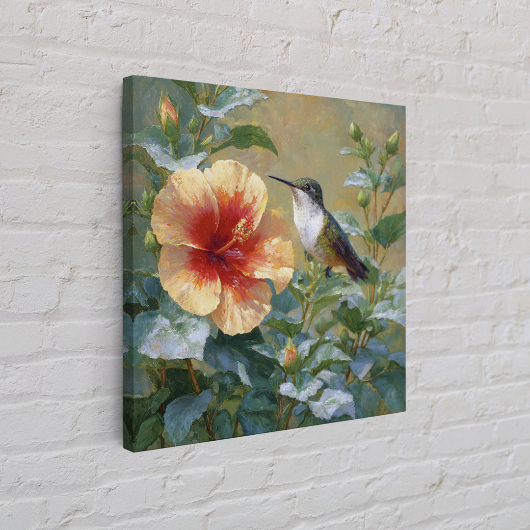 Hummingbird Visiting Bright Hibiscus Canvas Print, Patio Art, Wall Art, Patio Decor, Fine Art, Outdoor, Outdoor Wall Decor, PAT-1x1-99