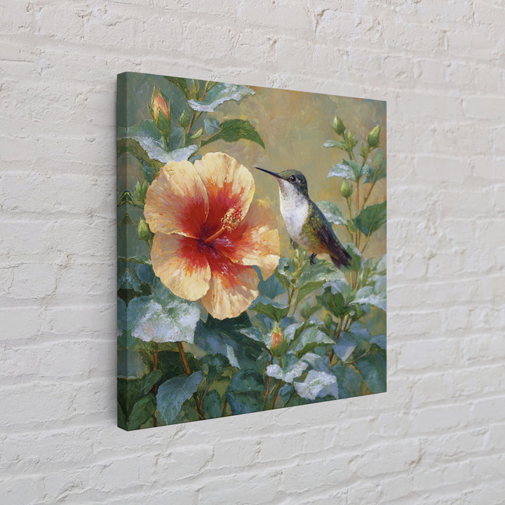 Hummingbird Visiting Bright Hibiscus Canvas Print, Patio Art, Wall Art, Patio Decor, Fine Art, Outdoor, Outdoor Wall Decor, PAT-1x1-99