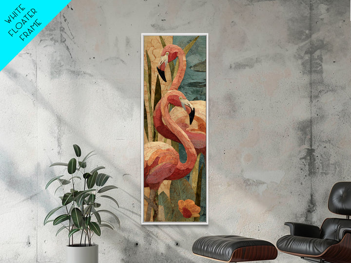 Flamingo Pair Beside Shallow Water Canvas Print, Patio Art, Floral Art, Patio Decor, Fine Art, Outdoor, Statement Artwork, PAT-1x3-22