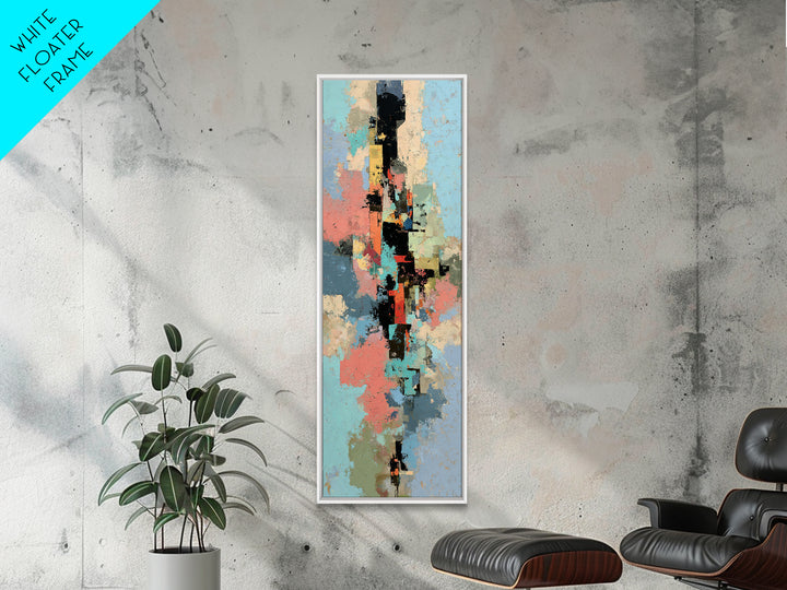 Bright Coral and Turquoise Abstract for Outdoors Framed Canvas Print, Patio Art, Art Print, Patio Decor, Fine Art, Outdoor, PAT-1x3-24