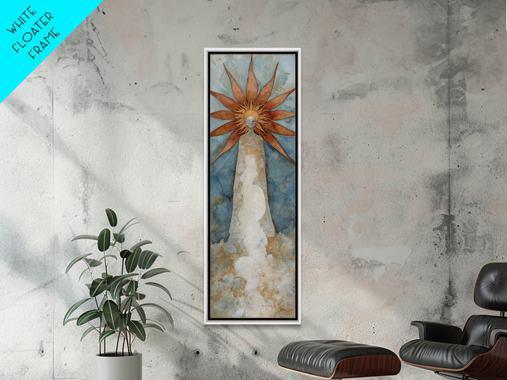 Sun Motif with Warm Terracotta Rays Framed Canvas Print, Patio Art, Patio Cushions, Patio Decor, Oil Painting, Outdoor, PAT-1x3-30