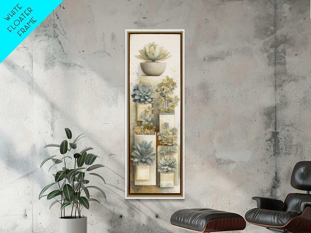 Succulent Collection in Ceramic Planters Canvas Print, Patio Art, Yard Art, Patio Decor, Fine Art, Outdoor, Lake House Decor, PAT-1x3-33