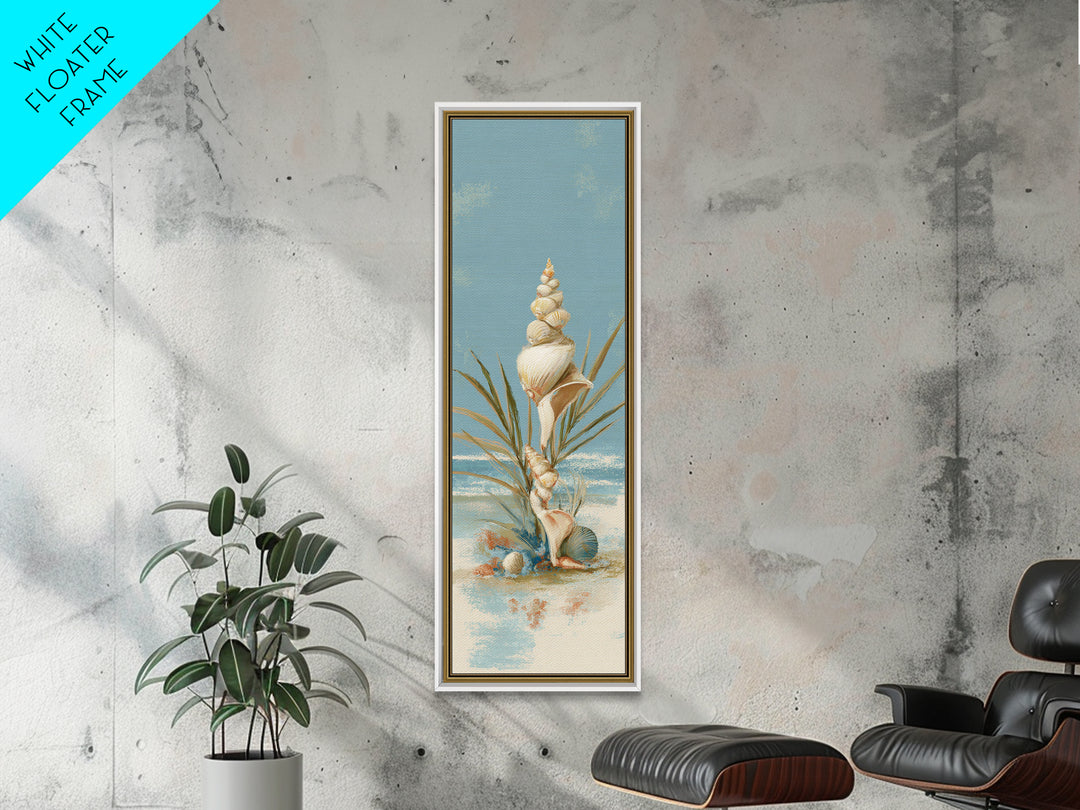 Beachy Shell and Palm Arrangement Canvas Print, Patio Art, Yard Art, Patio Decor, Oil Painting, Outdoor, Lake House Decor, PAT-1x3-55
