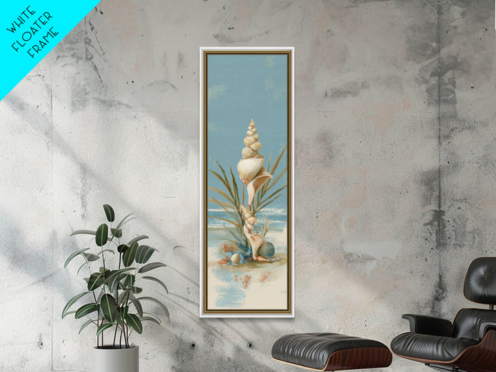 Beachy Shell and Palm Arrangement Canvas Print, Patio Art, Yard Art, Patio Decor, Oil Painting, Outdoor, Lake House Decor, PAT-1x3-55