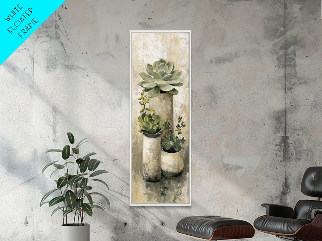 Succulent Collection in Ceramic Planters Canvas Print, Patio Art, Fine Art Print, Patio Decor, Abstract Art, Outdoor, PAT-1x3-57