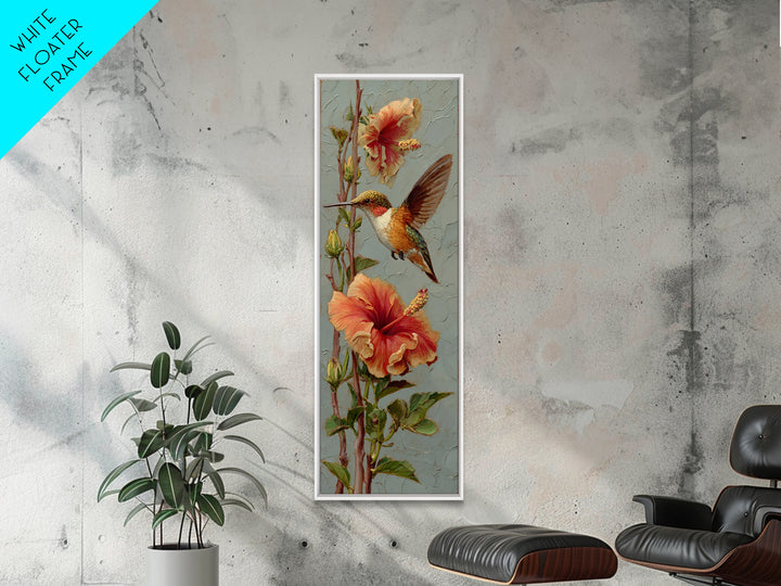 Hummingbird Visiting Bright Hibiscus Canvas Print, Patio Art, Patio Decor, Oil Painting, Outdoor, Gallery Decor, Neutral Decor, PAT-1x3-63