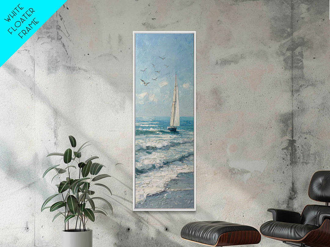 Sailboat on a Breezy Summer Horizon Framed Canvas Print, Patio Art, Porch Decor, Patio Decor, Oil Painting, Outdoor, PAT-1x3-75