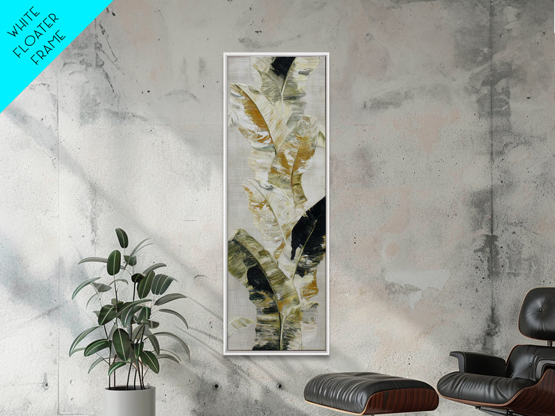 Banana Leaves with Rain Drop Details Framed Canvas Print, Patio Art, Outdoor Wall Decor, Patio Decor, Oil Painting, Outdoor, PAT-1x3-76