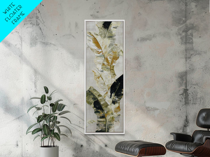 Banana Leaves with Rain Drop Details Framed Canvas Print, Patio Art, Outdoor Wall Decor, Patio Decor, Oil Painting, Outdoor, PAT-1x3-76