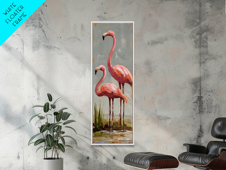 Flamingo Pair Beside Shallow Water Canvas Print, Patio Art, Fine Art Print, Patio Decor, Fine Art, Outdoor, Wall Decor, PAT-1x3-94
