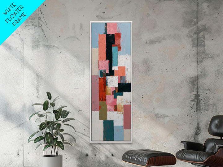Bright Coral and Turquoise Abstract for Outdoors Framed Canvas Print, Patio Art, Coastal Wall Decor, Patio Decor, Outdoor, PAT-1x3-96