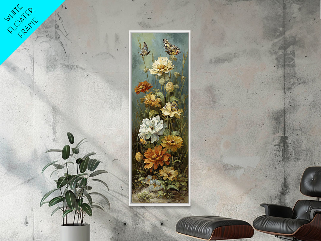 Butterfly Garden with Zinnias and Daisies Canvas Print, Patio Art, Rustic Decor, Patio Decor, Fine Art, Outdoor, PAT-1x3-97