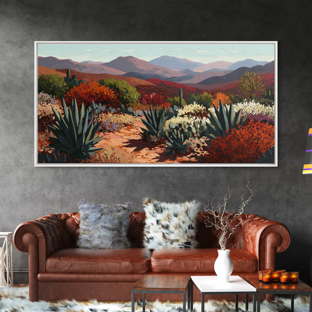 Desert Patio Agave and Bougainvillea Framed Canvas Print, Patio Art, Minimalist Decor, Patio Decor, Fine Art, Outdoor, PAT-2x1-13