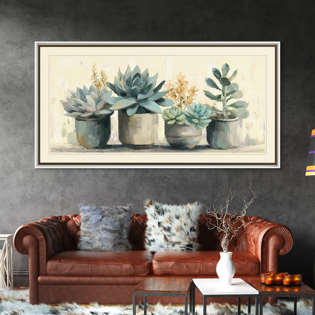 Succulent Collection in Ceramic Planters Canvas Print, Patio Art, Contemporary Art, Patio Decor, Fine Art, Outdoor, Metal Art, PAT-2x1-17