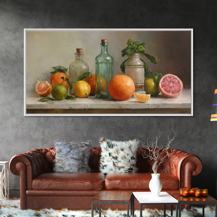 Outdoor Citrus Still Life Framed Canvas Print, Patio Art, Home Decor, Patio Decor, Fine Art, Outdoor, Floral Wall Art, PAT-2x1-25