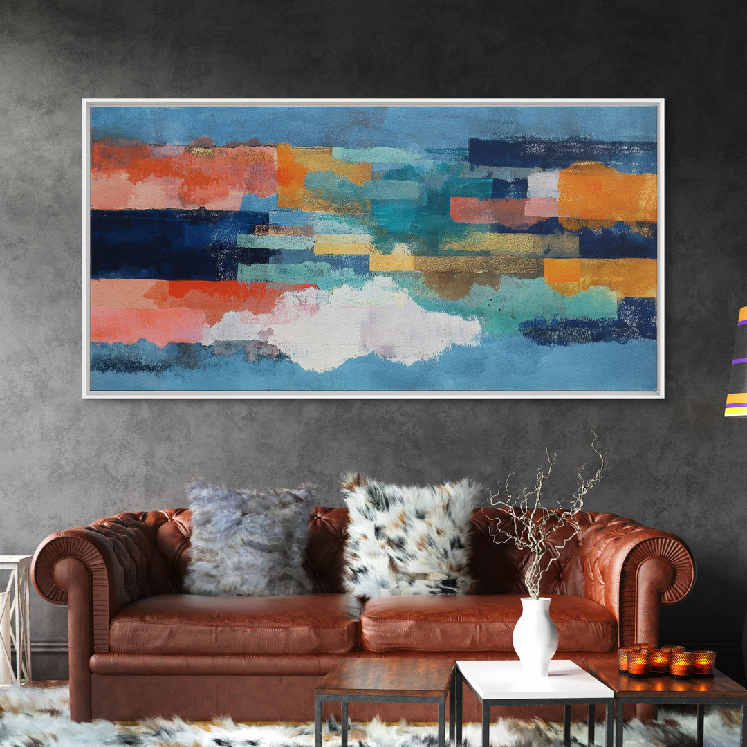 Bright Coral and Turquoise Abstract for Outdoors Canvas Print, Patio Art, Contemporary Art, Patio Decor, Abstract Art, Outdoor, PAT-2x1-32