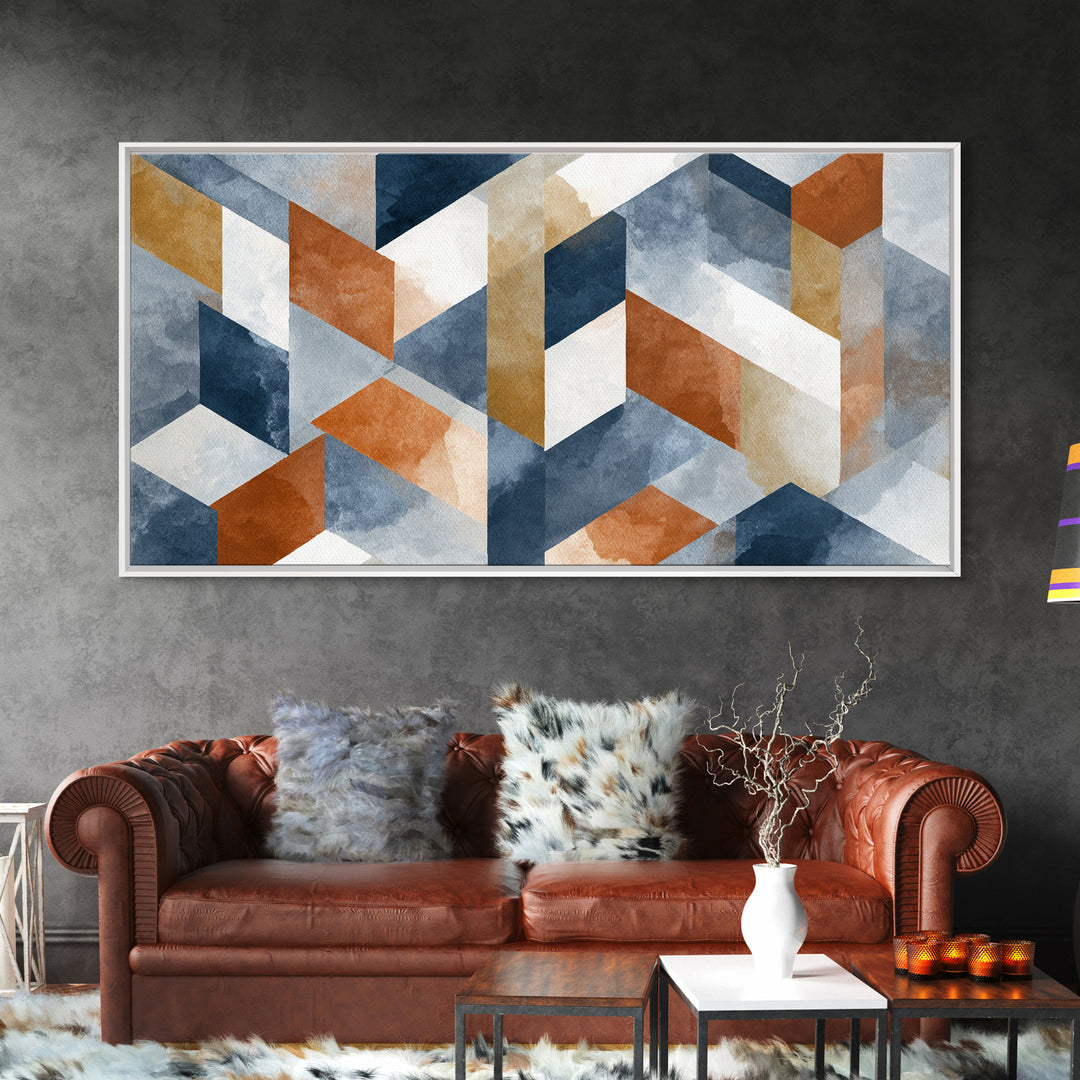 Warm Geometric Tile Pattern Canvas Print, Patio Art, Textured Painting, Patio Decor, Fine Art, Outdoor, Outdoor Wall Art, PAT-2x1-44