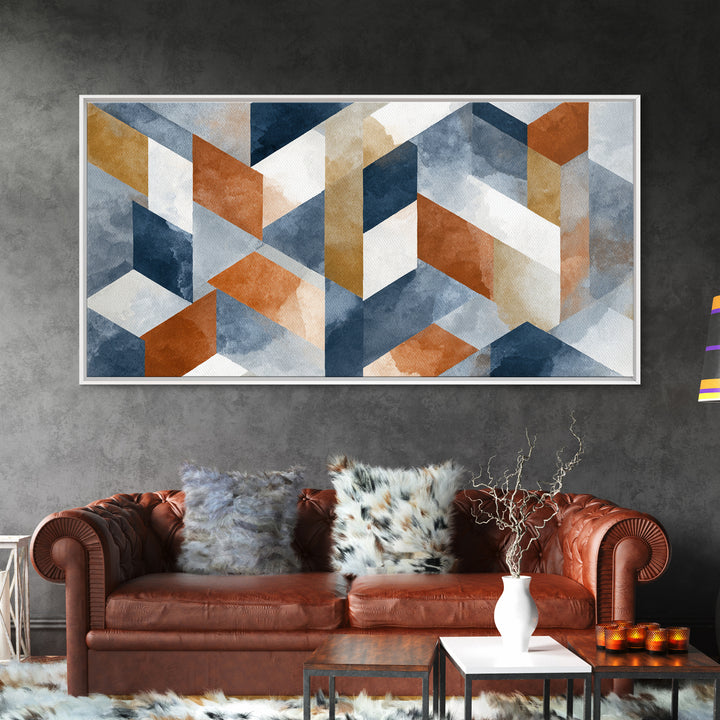 Warm Geometric Tile Pattern Canvas Print, Patio Art, Textured Painting, Patio Decor, Fine Art, Outdoor, Outdoor Wall Art, PAT-2x1-44
