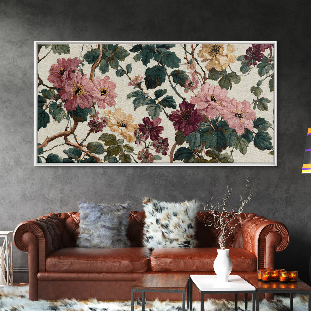 Sunset over Garden Flowers and Vines Framed Canvas Print, Patio Art, Outdoor Wall Decor, Patio Decor, Fine Art, Outdoor, PAT-2x1-51