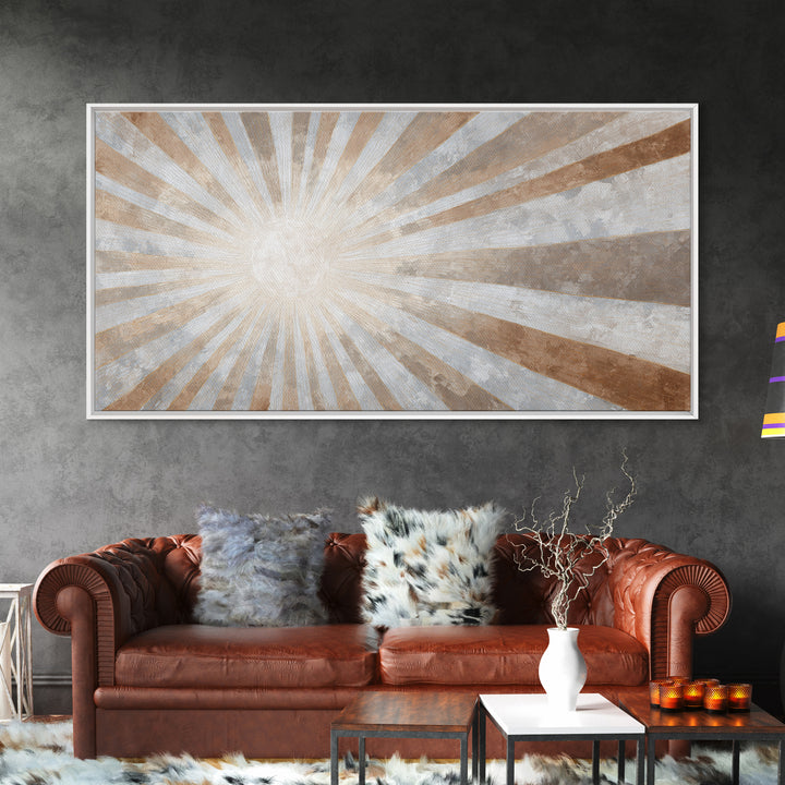 Sun Motif with Warm Terracotta Rays Canvas Print, Patio Art, Room Decor, Patio Decor, Oil Painting, Outdoor, Garden Art, PAT-2x1-62