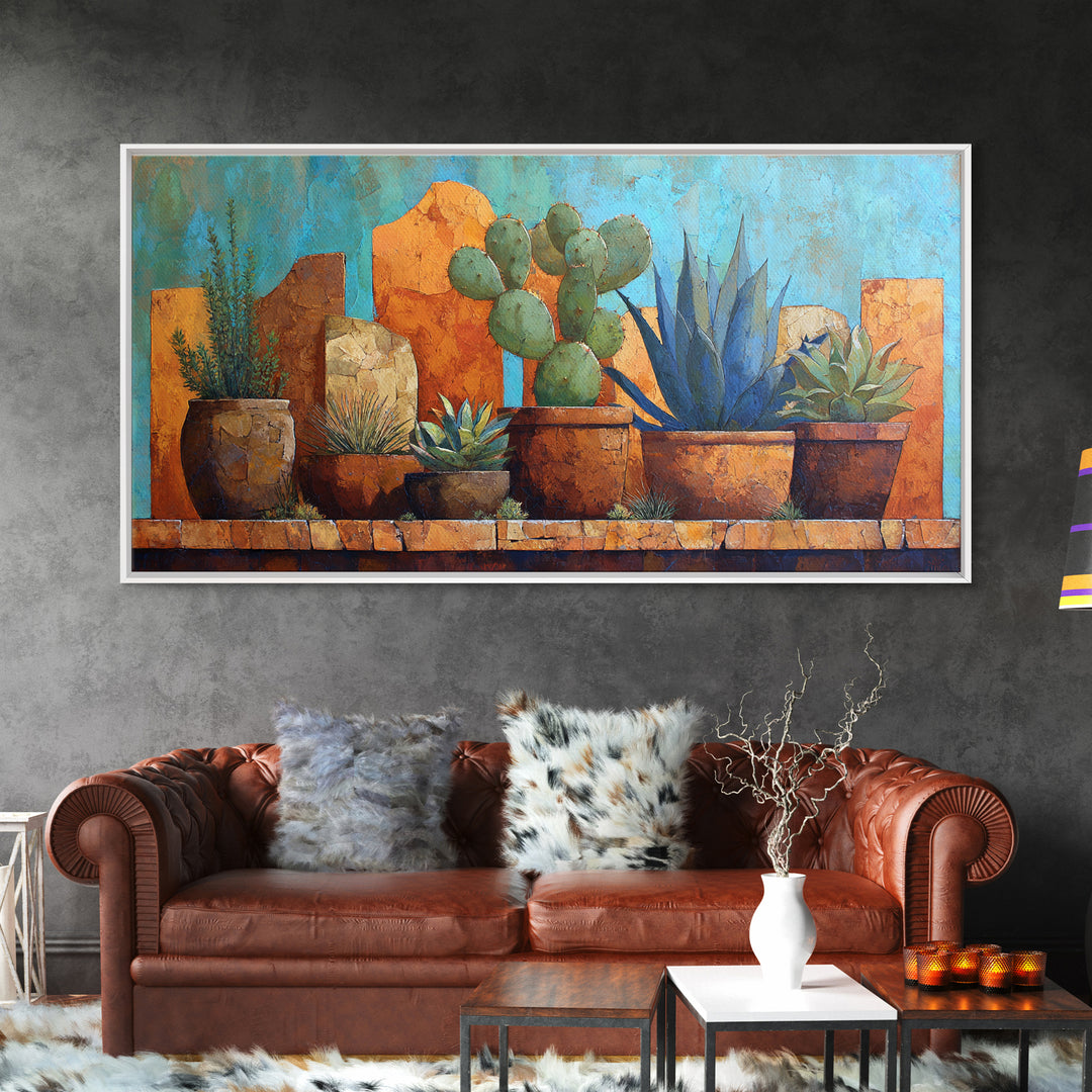 Cactus and Agave Framed Canvas Print, Patio Art, Outdoor Wall Art, Patio Decor, Fine Art, Outdoor, Porch Decor, Floral Art, PAT-2x1-72