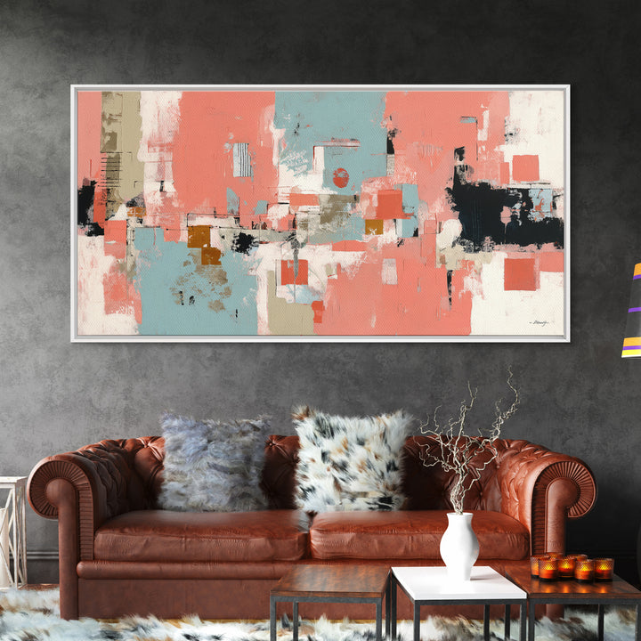 Bright Coral and Turquoise Abstract for Outdoors Framed Canvas Print, Patio Art, Bar Art, Patio Decor, Fine Art, Outdoor, PAT-2x1-80
