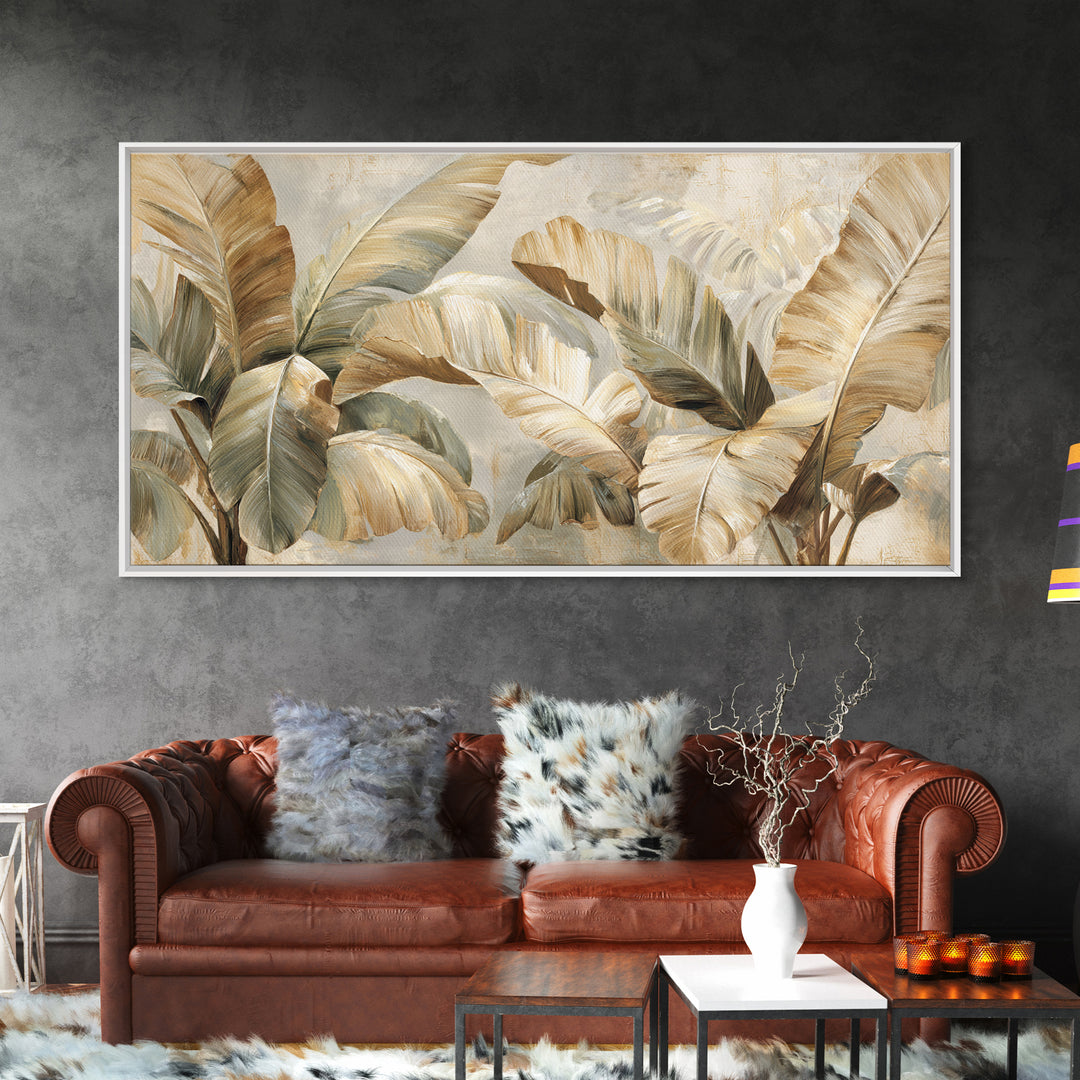 Banana Leaves with Rain Drop Details Framed Canvas Print, Patio Art, Coastal Wall Decor, Patio Decor, Fine Art, Outdoor, PAT-2x1-84