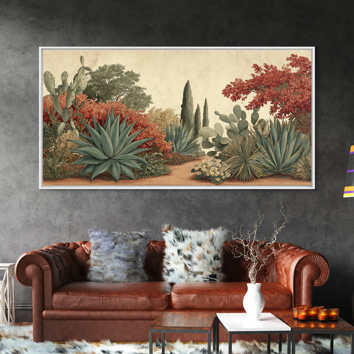 Desert Patio Agave and Bougainvillea Framed Canvas Print, Patio Art, Western Decor, Patio Decor, Fine Art, Outdoor, Floral Art, PAT-2x1-85