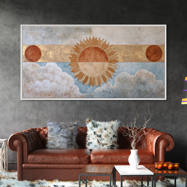 Sun Motif with Warm Terracotta Rays Framed Canvas Print, Patio Art, Home Decor, Patio Decor, Fine Art, Outdoor, Floral Wall Art, PAT-2x1-86