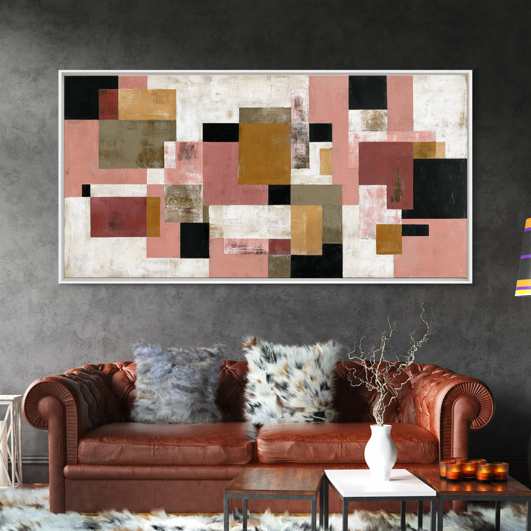 Warm Geometric Tile Pattern Framed Canvas Print, Patio Art, Floral Wall Art, Patio Decor, Abstract Art, Outdoor, PAT-2x1-92