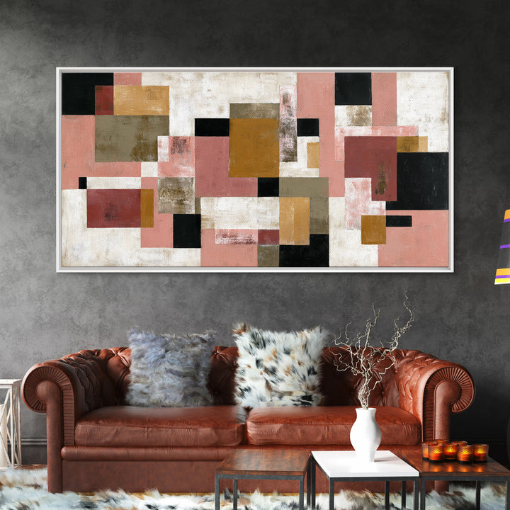 Warm Geometric Tile Pattern Framed Canvas Print, Patio Art, Floral Wall Art, Patio Decor, Abstract Art, Outdoor, PAT-2x1-92