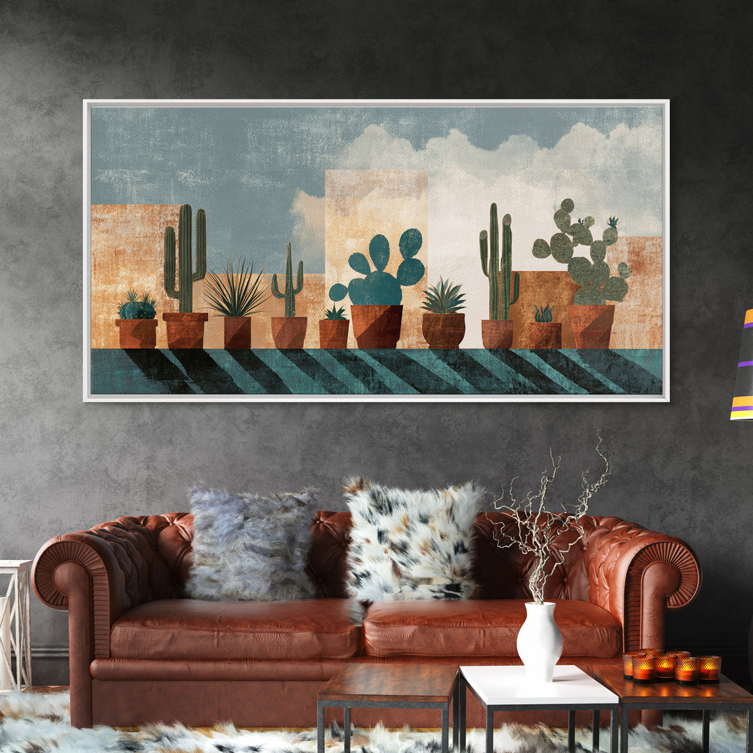 Cactus and Agave Framed Canvas Print, Patio Art, Beach House Decor, Patio Decor, Oil Painting, Outdoor, Modern Decor, PAT-2x1-96
