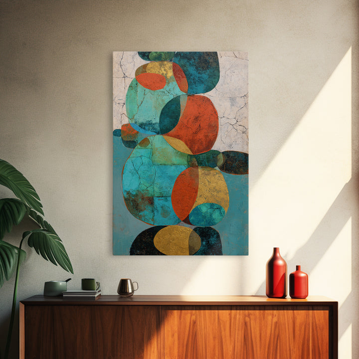 Bright Coral and Turquoise Abstract for Outdoors Framed Canvas Print, Patio Art, Outdoor Art, Patio Decor, Abstract Art, PAT-2x3-44