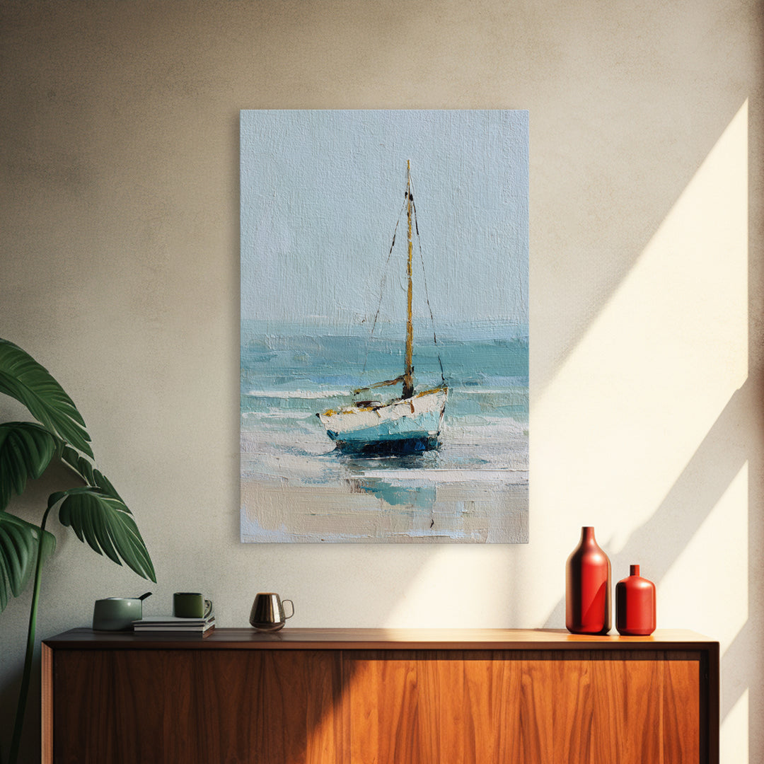 Sailboat on a Breezy Summer Horizon Framed Canvas Print, Patio Art, Wall Art, Patio Decor, Outdoor, Outdoor Wall Decor, PAT-2x3-47