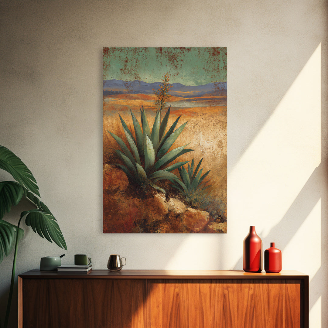 Desert Patio Agave and Bougainvillea Canvas Print, Patio Art, Wall Hanging, Patio Decor, Fine Art, Outdoor, Beach Art, PAT-2x3-49