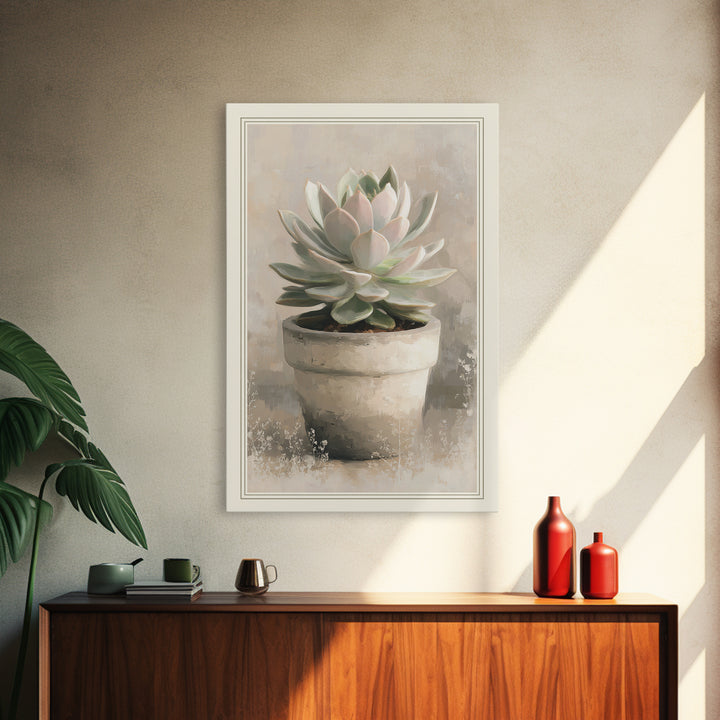 Succulent Collection in Ceramic Planters Framed Canvas Print, Patio Art, Garden Decor, Patio Decor, Oil Painting, Outdoor, PAT-2x3-53