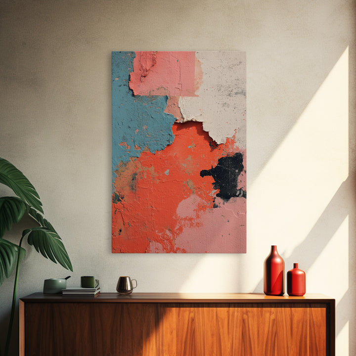 Bright Coral and Turquoise Abstract for Outdoors Framed Canvas Print, Patio Art, Garden Art, Patio Decor, Fine Art, Outdoor, PAT-2x3-68