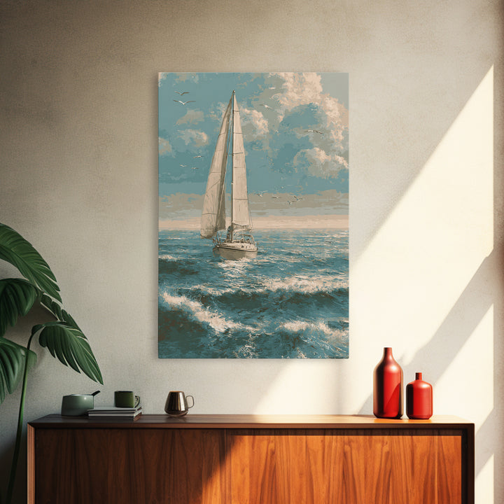 Sailboat on a Breezy Summer Horizon Canvas Print, Patio Art, Wall Hanging, Patio Decor, Oil Painting, Outdoor, Beach Art, PAT-2x3-71