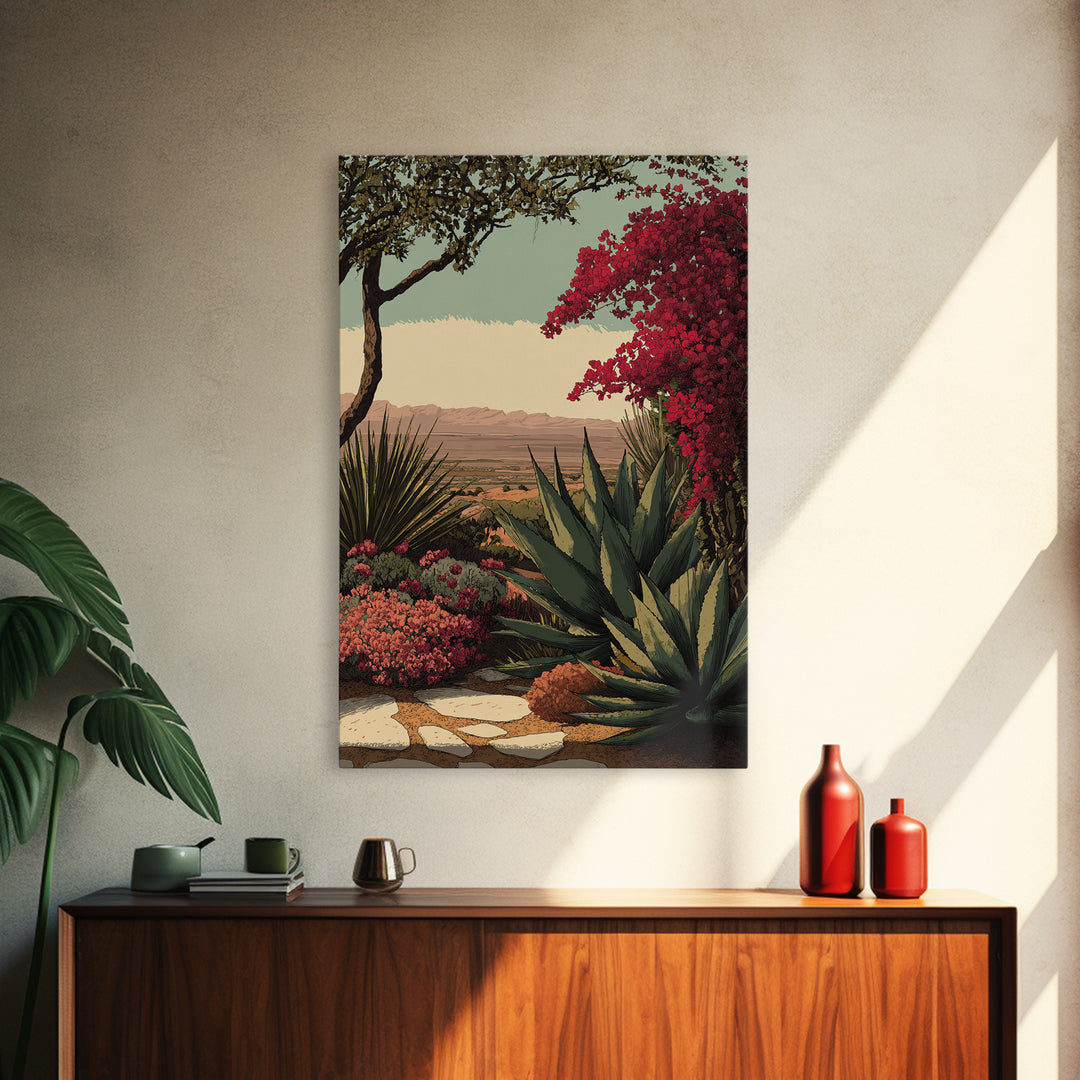 Desert Patio Agave and Bougainvillea Framed Canvas Print, Patio Art, Metal Art, Patio Decor, Fine Art, Outdoor, Patio Cushions, PAT-2x3-73
