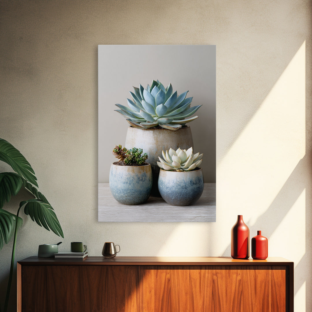 Succulent Collection in Ceramic Planters Canvas Print, Patio Art, Outdoor Wall Decor, Patio Decor, Fine Art, Outdoor, PAT-2x3-77