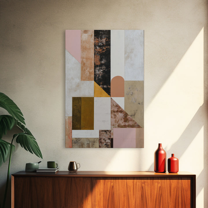 Warm Geometric Tile Pattern Framed Canvas Print, Patio Art, Beach House Decor, Patio Decor, Abstract Art, Outdoor, Modern Decor, PAT-2x3-8