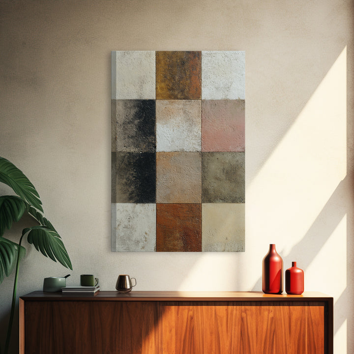 Warm Geometric Tile Pattern Framed Canvas Print, Patio Art, Contemporary Art, Patio Decor, Abstract Art, Outdoor, Metal Art, PAT-2x3-80