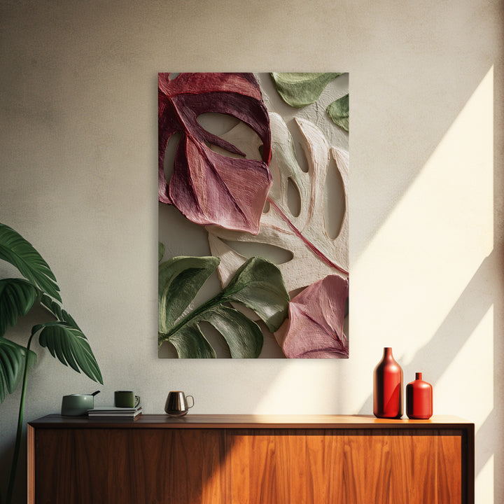 Bold Botanical Monstera Leaf Composition Canvas Print, Patio Art, Wall Hanging, Patio Decor, Fine Art, Outdoor, Beach Art, PAT-2x3-86