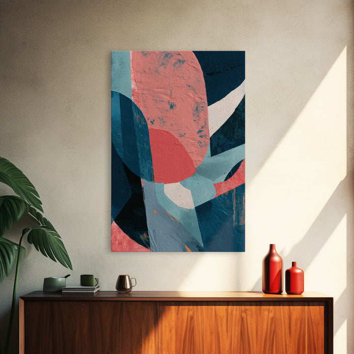 Bright Coral and Turquoise Abstract for Outdoors Framed Canvas Print, Patio Art, Gallery Decor, Patio Decor, Fine Art, Outdoor, PAT-2x3-92