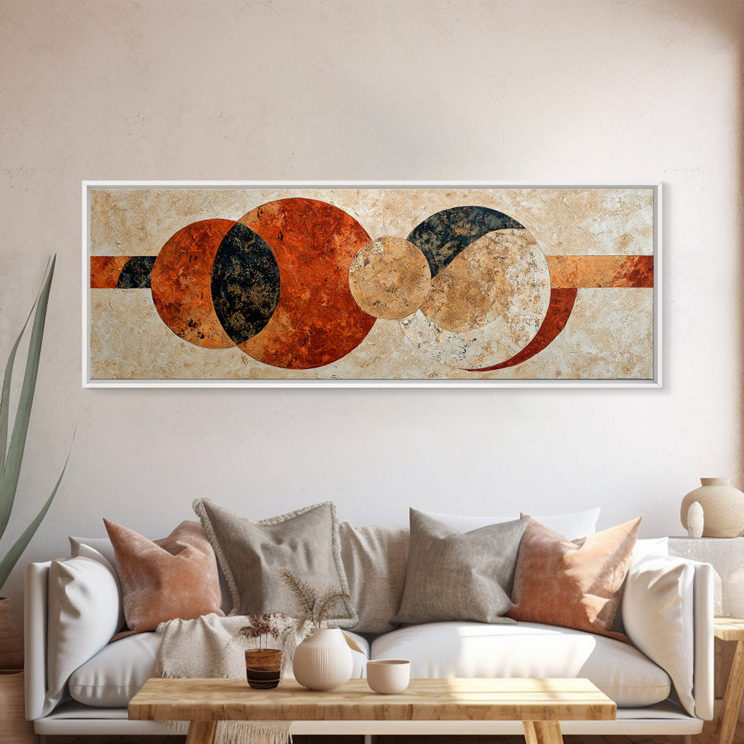 Sun Motif with Warm Terracotta Rays Framed Canvas Print, Patio Art, Home Decor, Patio Decor, Fine Art, Outdoor, Floral Wall Art, PAT-3x1-10