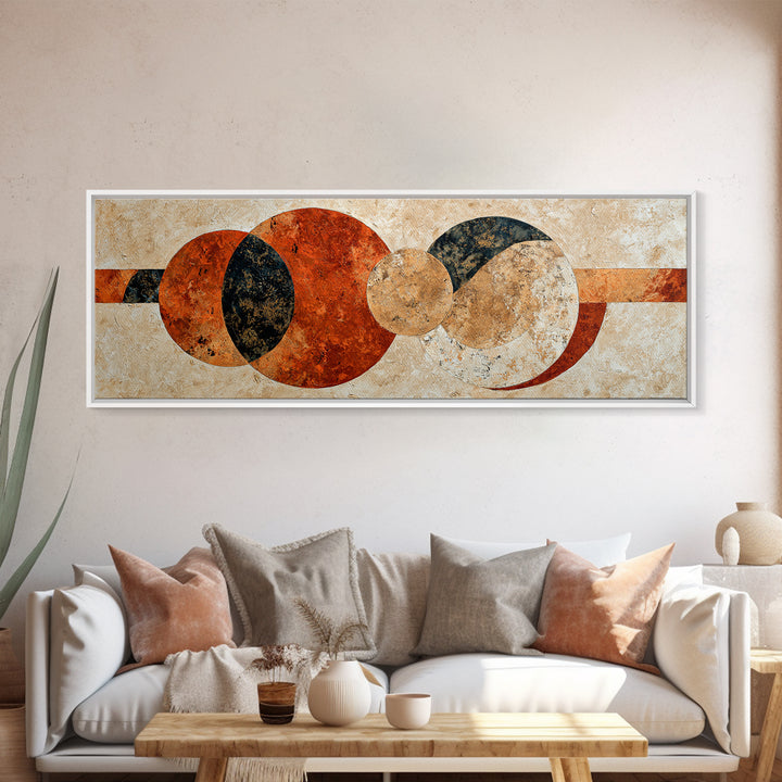 Sun Motif with Warm Terracotta Rays Framed Canvas Print, Patio Art, Home Decor, Patio Decor, Fine Art, Outdoor, Floral Wall Art, PAT-3x1-10
