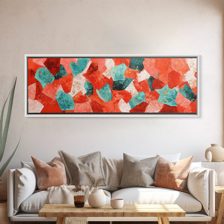 Bright Coral and Turquoise Abstract for Outdoors Canvas Print, Patio Art, Modern Decor, Patio Decor, Fine Art, Outdoor, PAT-3x1-100